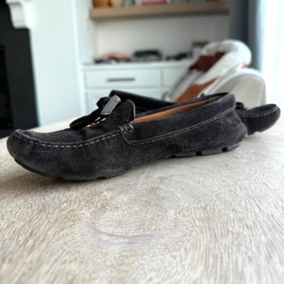 PRADA Suede Driving Loafers Brown Bow Logo Driving Shoes Made in Italy 37.5 - Picture 9 of 10